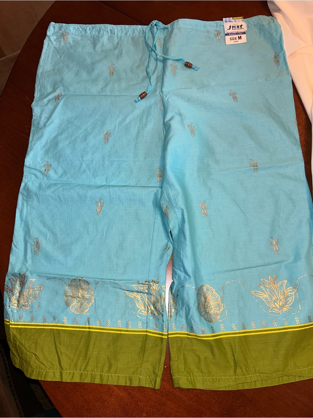 NWT Old Navy Turquoise Gold Drawstring Cotton Capri Pajamas Medium